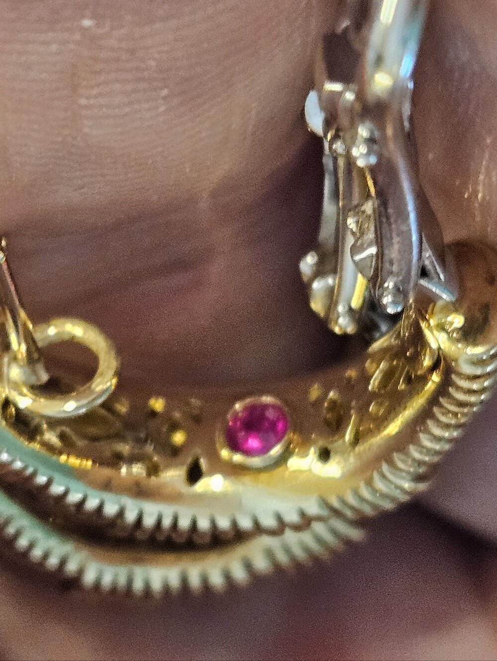 Roberto Coin Appassionata Textured Half Hoop Earrings in 18k Yellow Gold Ruby - Picture 10 of 12